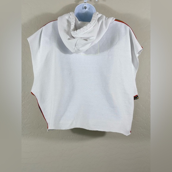 Aviator Nation BOLT STRIPE SLEEVELESS RELAXED CROPPED PULLOVER HOODIE - WHITE - Picture 6 of 7